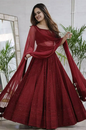 Maroon Sequin With Embroidered Georgette Lehenga