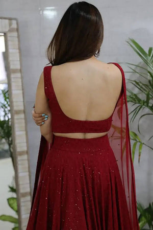 Maroon Sequin With Embroidered Georgette Lehenga