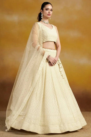 Off White Sequin With Embroidered Georgette Lehenga