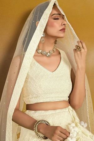 Off White Sequin With Embroidered Georgette Lehenga