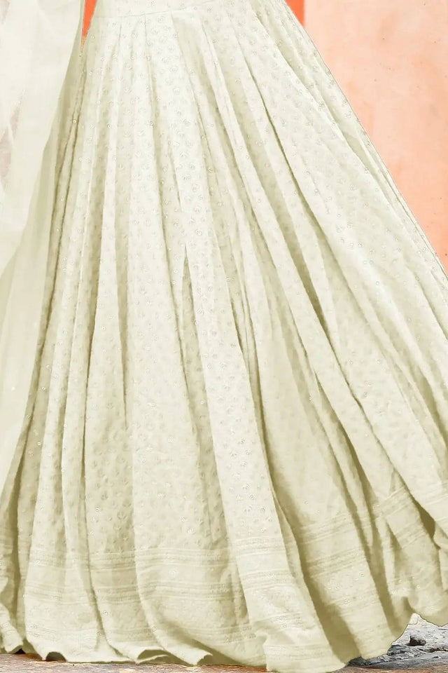 Off White Sequin With Embroidered Georgette Lehenga