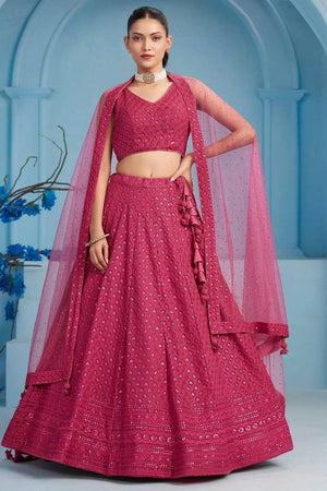 Pink Sequin With Embroidered Georgette Lehenga