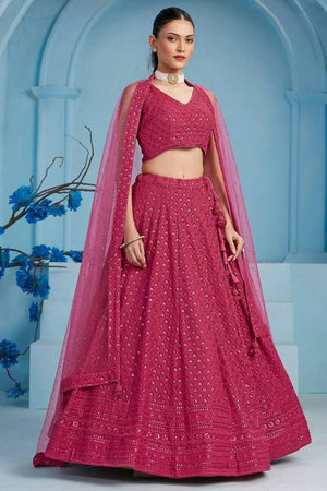 Pink Sequin With Embroidered Georgette Lehenga