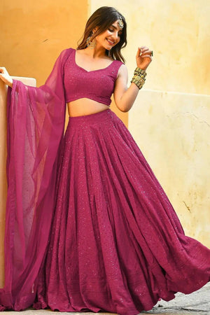 Pink Sequin With Embroidered Georgette Lehenga