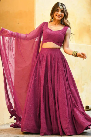 Pink Sequin With Embroidered Georgette Lehenga