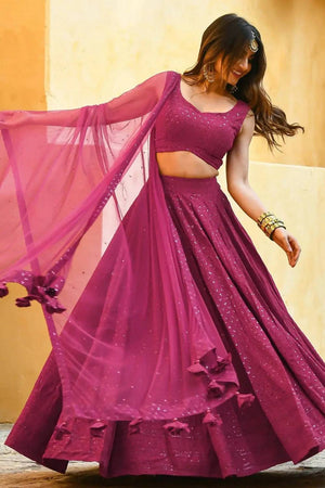 Pink Sequin With Embroidered Georgette Lehenga