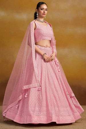 Pink Sequin With Embroidered Georgette Lehenga