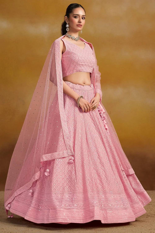 Pink Sequin With Embroidered Georgette Lehenga