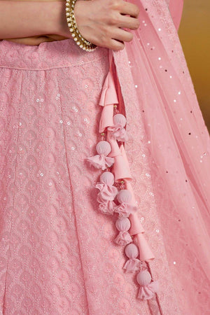 Pink Sequin With Embroidered Georgette Lehenga