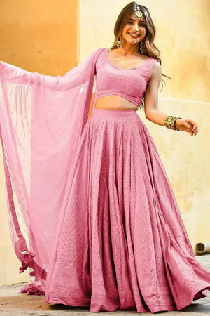 Pink Sequin With Embroidered Georgette Lehenga