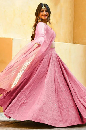 Pink Sequin With Embroidered Georgette Lehenga