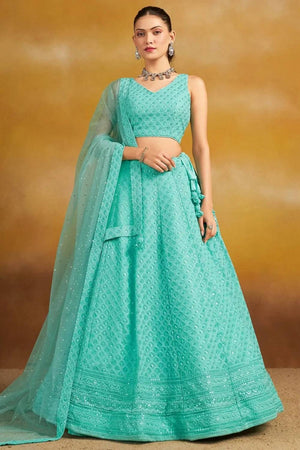 Blue Sequin With Embroidered Georgette Lehenga