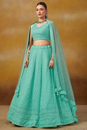 Blue Sequin With Embroidered Georgette Lehenga