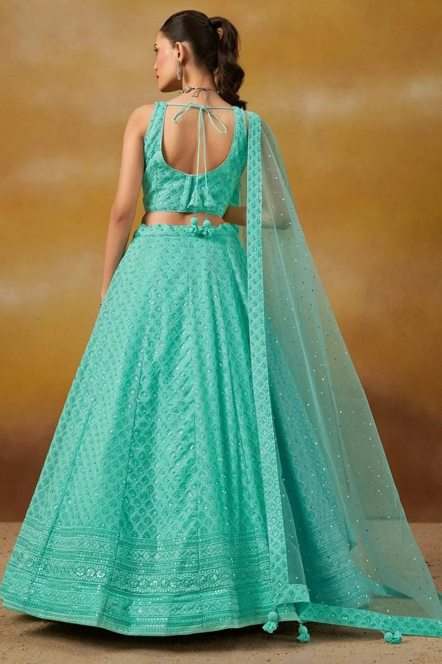 Blue Sequin With Embroidered Georgette Lehenga