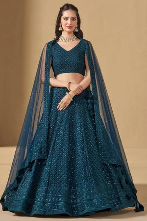 Blue Sequin With Embroidered Georgette Lehenga