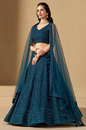 Blue Sequin With Embroidered Georgette Lehenga
