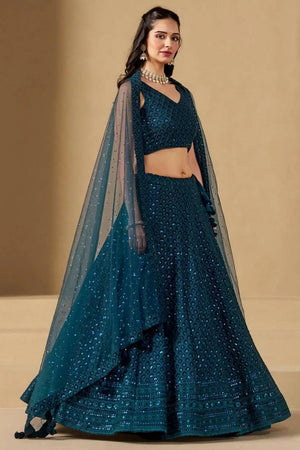 Blue Sequin With Embroidered Georgette Lehenga