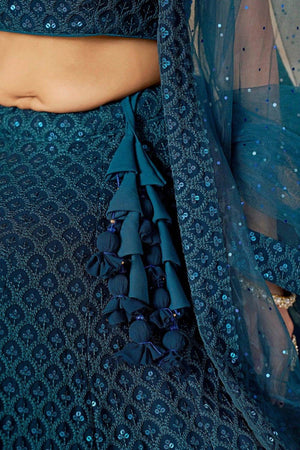 Blue Sequin With Embroidered Georgette Lehenga