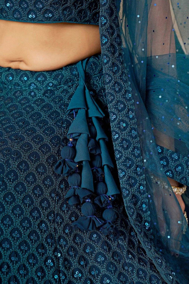 Blue Sequin With Embroidered Georgette Lehenga