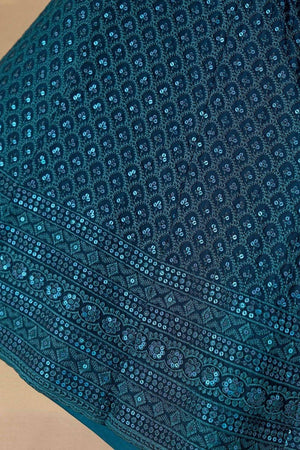 Blue Sequin With Embroidered Georgette Lehenga