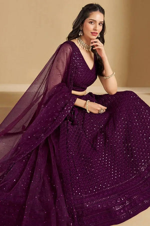 Wine Sequin With Embroidered Georgette Lehenga