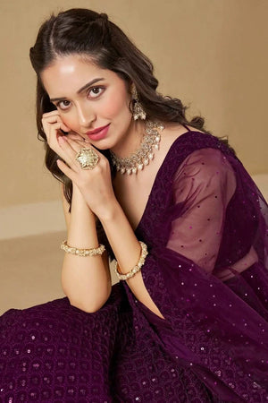 Wine Sequin With Embroidered Georgette Lehenga