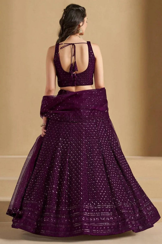 Wine Sequin With Embroidered Georgette Lehenga