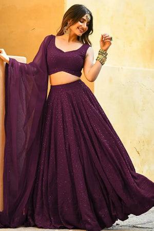 Violet Sequin With Embroidered Georgette Lehenga
