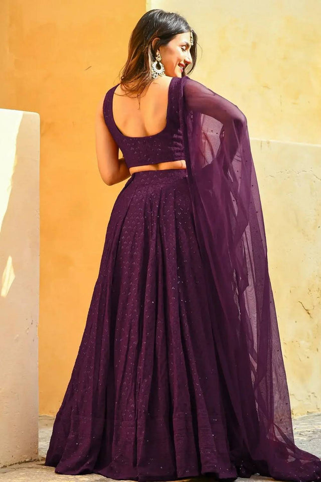 Violet Sequin With Embroidered Georgette Lehenga