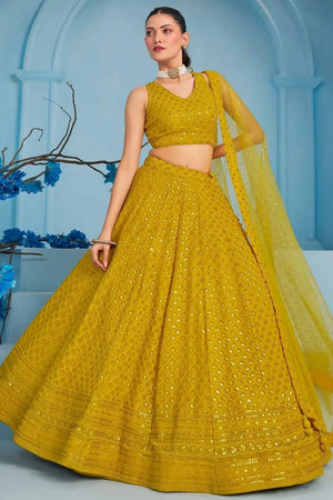Yellow Sequin With Embroidered Georgette Lehenga