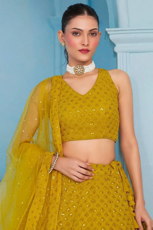 Yellow Sequin With Embroidered Georgette Lehenga