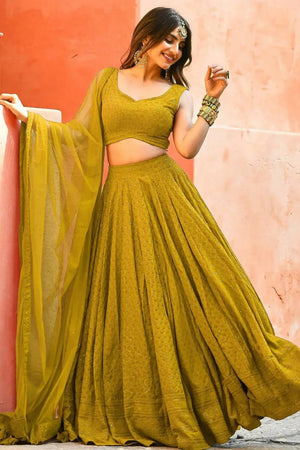 Yellow Sequin With Embroidered Georgette Lehenga