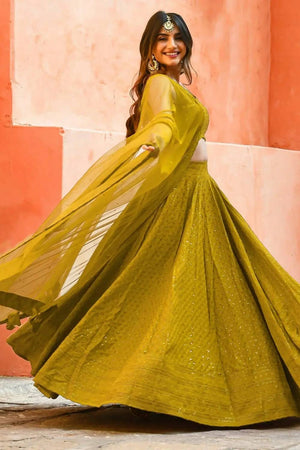 Yellow Sequin With Embroidered Georgette Lehenga
