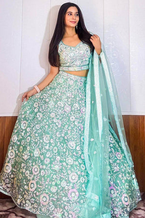Blue Sequin Net Lehenga