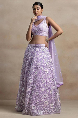 Lavender Sequin Net Lehenga