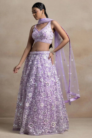 Lavender Sequin Net Lehenga