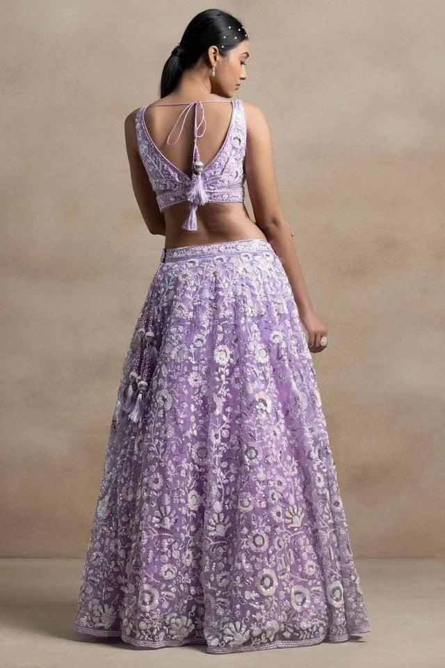 Lavender Sequin Net Lehenga