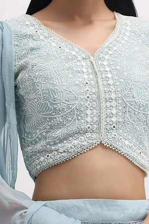 Blue Embroidered Georgette Lehenga