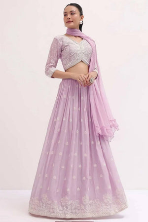 Pink Embroidered Georgette Lehenga