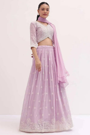 Pink Embroidered Georgette Lehenga