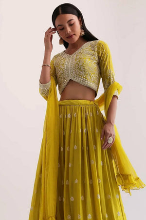 Yellow Embroidered Georgette Lehenga