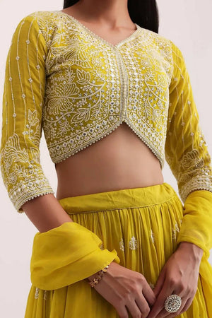 Yellow Embroidered Georgette Lehenga