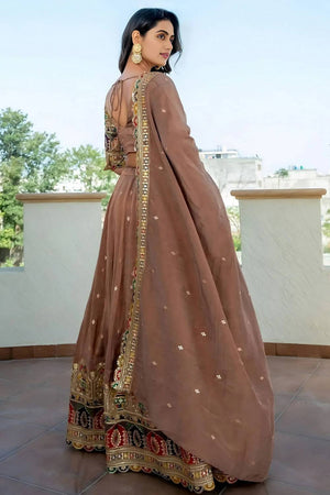 Beige Sequin Silk Lehenga