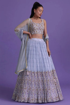 Blue Floral Printed Georgette Lehenga