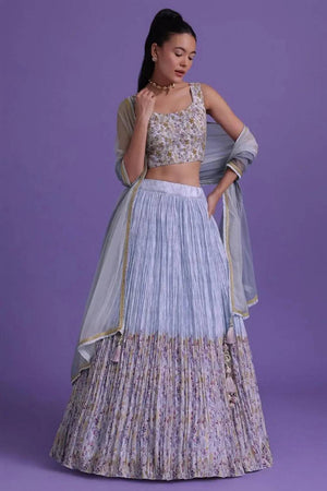 Blue Floral Printed Georgette Lehenga