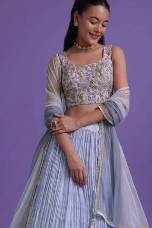 Blue Floral Printed Georgette Lehenga