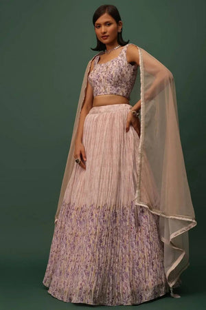 Peach Floral Printed Georgette Lehenga