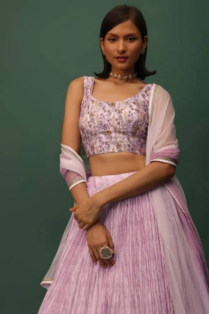 Pink Floral Printed Georgette Lehenga