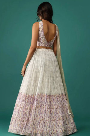 Off White Floral Printed Georgette Lehenga