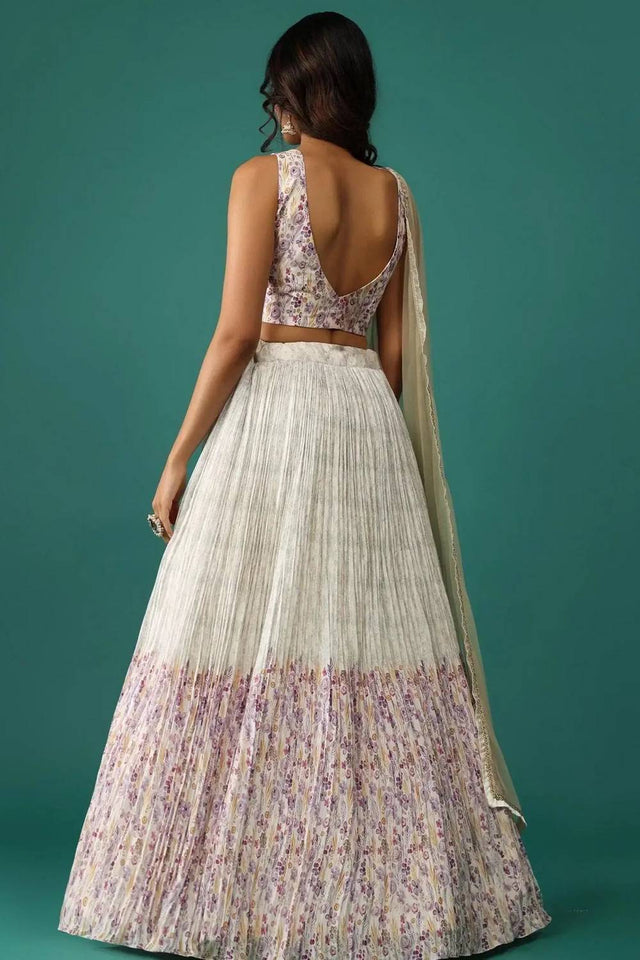 Off White Floral Printed Georgette Lehenga